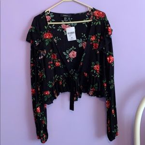Black, rose printed top